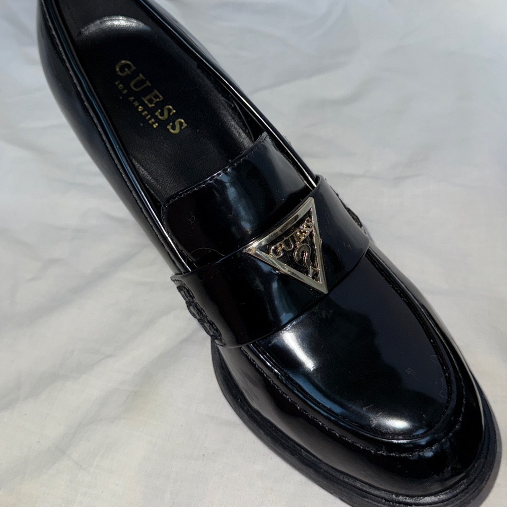 Guess Shiny Black Loafers with Gold Logo - Picture 4 of 6